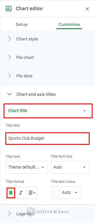 how to change title in pie chart 