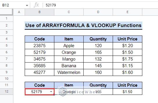 how to use arrayformula in google sheets
