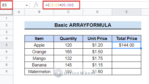 Applying Basic ARRAYFORMULA Function