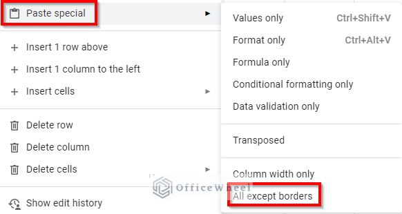 Paste All Except Borders in Google Sheets