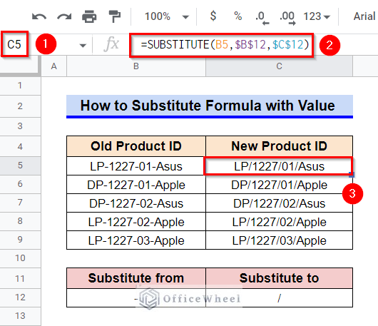 How to SUBSTITUTE Formula with Value in Google Sheets
