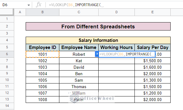 insert importrange function to vlookup