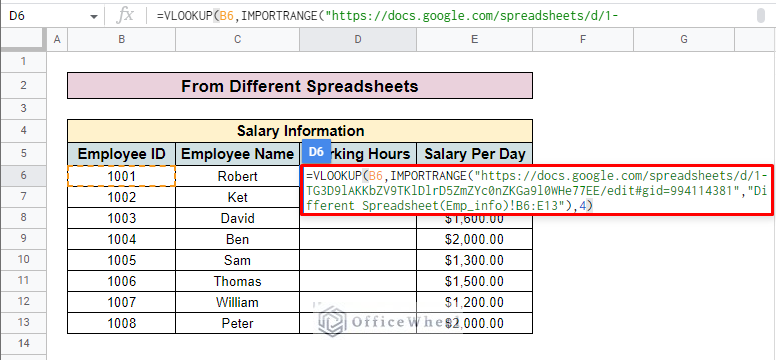 insert vlookup formula for different spreadsheets