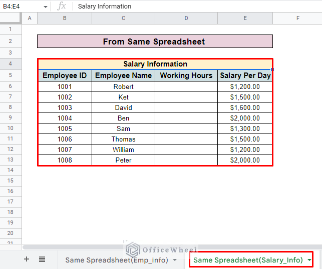 vlookup from the same google spreadsheets