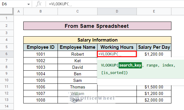 Insert vlookup formula