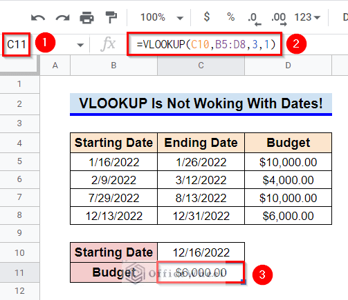 VLOOKUP Not Working With Dates in Google Sheets