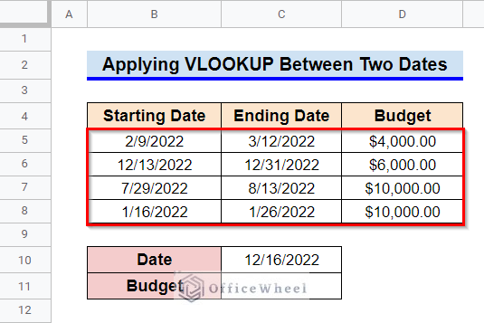 Applying VLOOKUP Between two Dates in Google Sheets