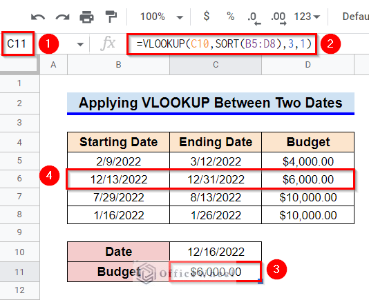 Applying VLOOKUP Between two Dates in Google Sheets