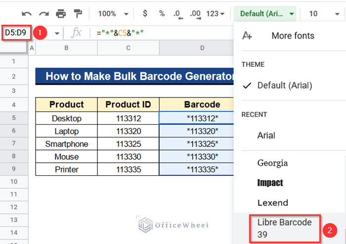 Applying Libre Barcode 39 Font