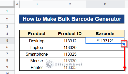 Applying Fill Handle Tool