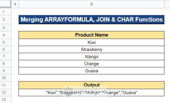 Output after Merging ARRAYFORMULA, JOIN, and CHAR Functions