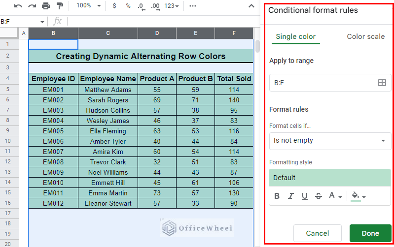 conditional formatting side panel