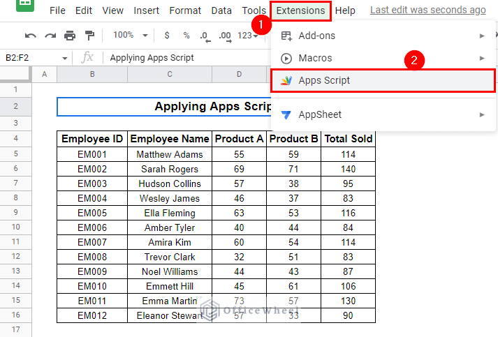 select app script from extensions menu