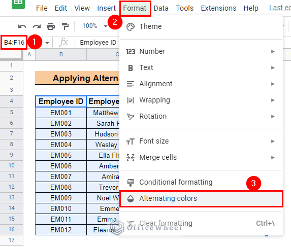 select alternating colors from format menu