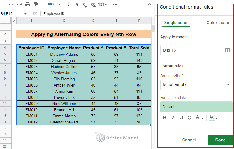 conditional formatting side panel