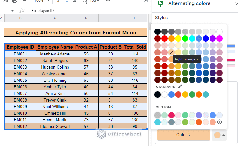 select the color