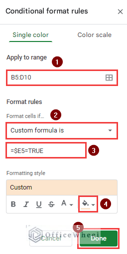 Applying conditional formatting rules