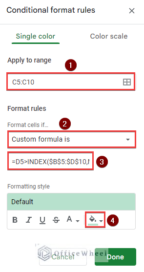 Applying conditional formatting rules