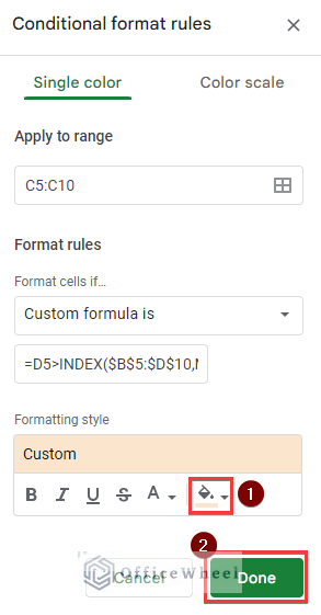 Finalizing conditional formatting