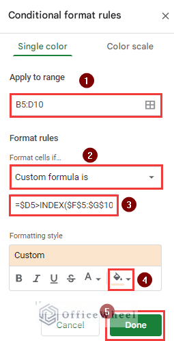 Applying conditional formatting rules
