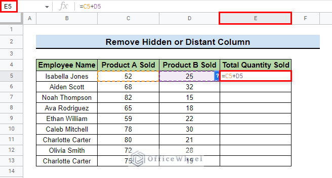 input formula in desired cell of adjacent column