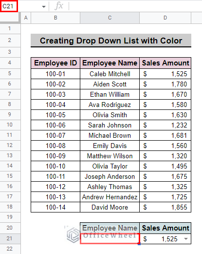 select cell to create drop dwon list
