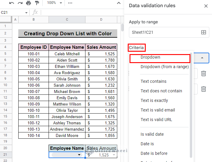 select dropdown as criteria