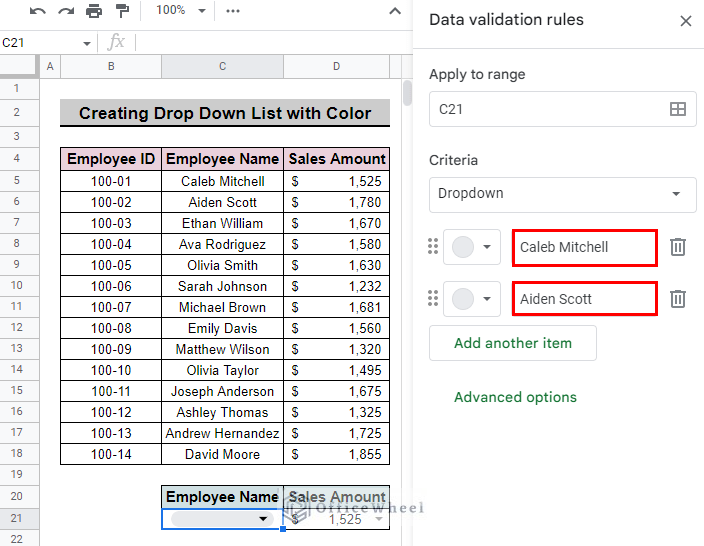 input list items