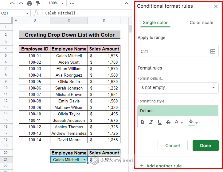 conditional formatting side panel