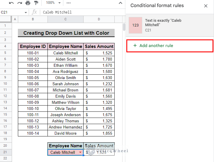 select add another rule to add another item of the drop down list with color