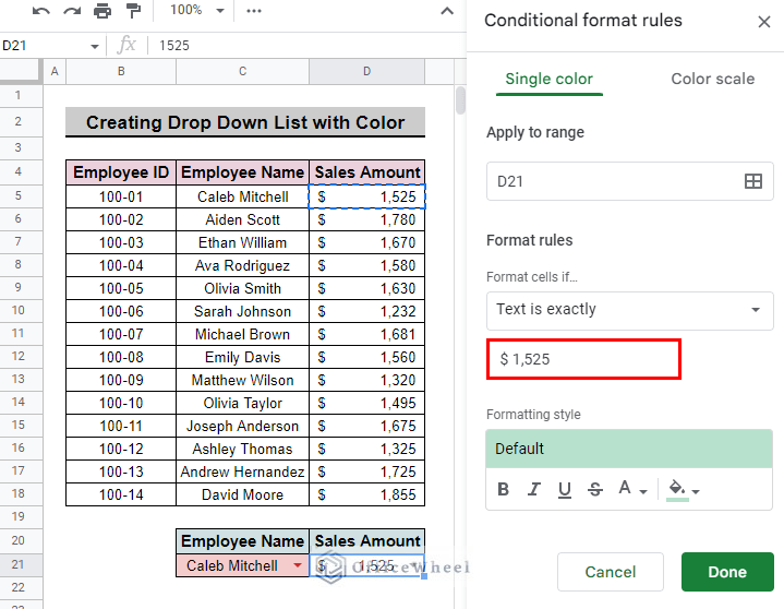 input another value in the value or formula box