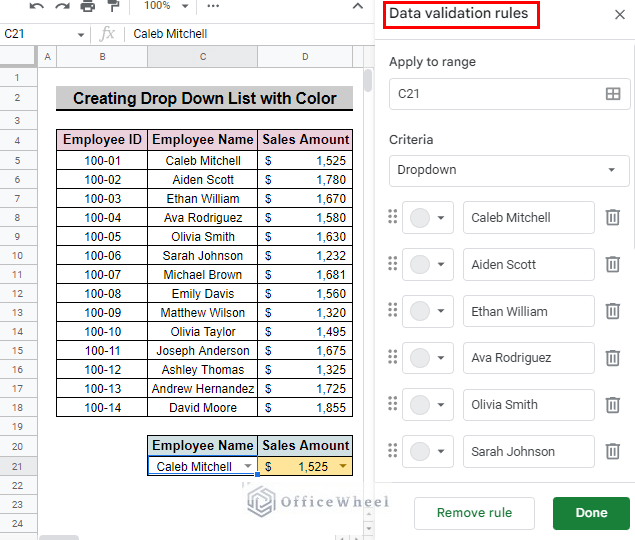 data validation side panel