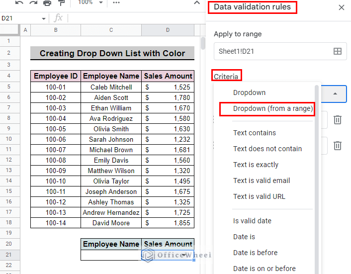 data validation side panel