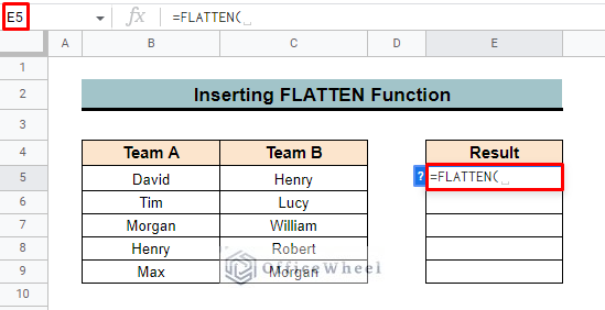 insert flatten function in google sheets
