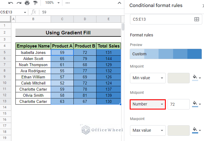 choose number to activate midpoint colors