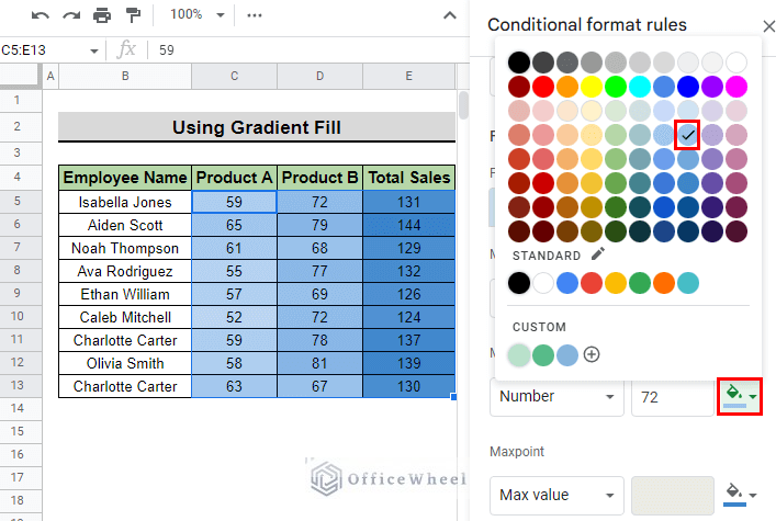 select desired midpoint color