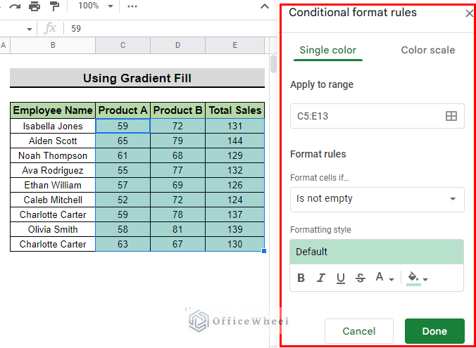 conditional formatting side panel