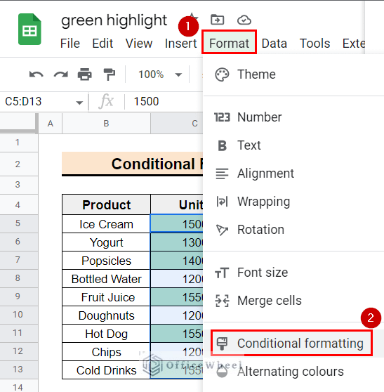 selecting option to remove formatting