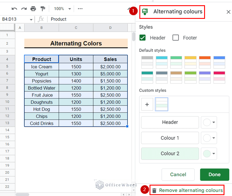 removing alternating color