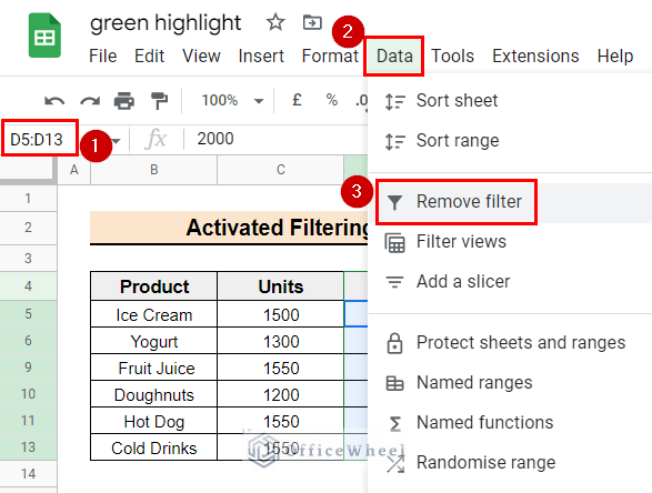selecting options to remove the filter
