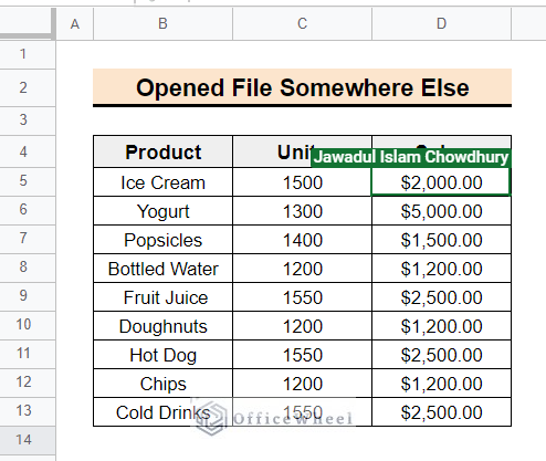 view of sheet that is opened in another device