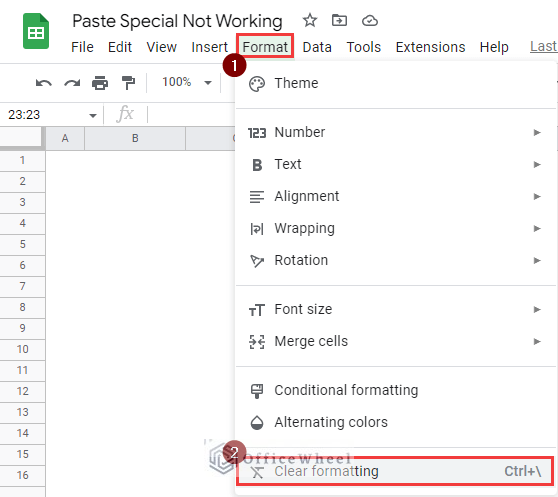 Clear formatting