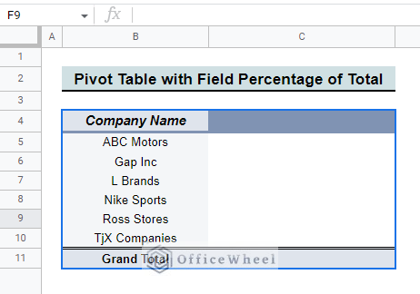 Enter company name in the rows