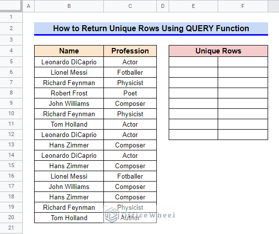 google sheets query unique