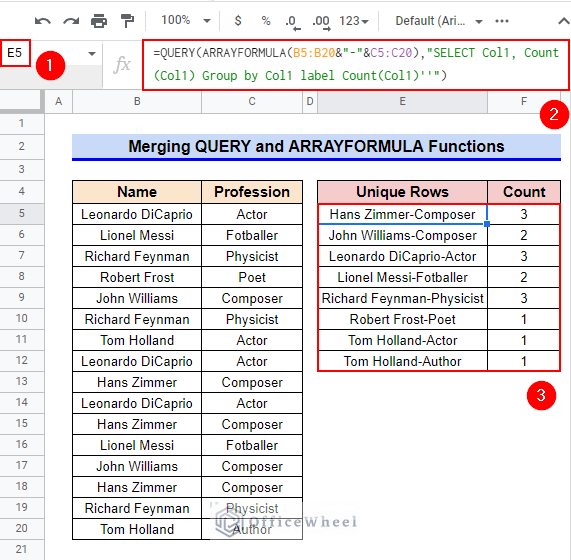 Merging QUERY and ARRAYFORMULA Functions to Return Unique Rows in Google Sheets