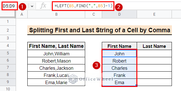 Result of using the Functions LEFT and FIND