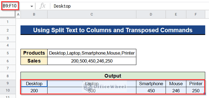 Copying the Splitted Values