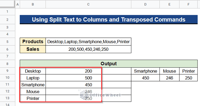 Showing Transposed Values