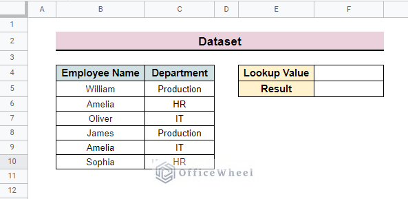 dataset for vlookup partial match in google sheet