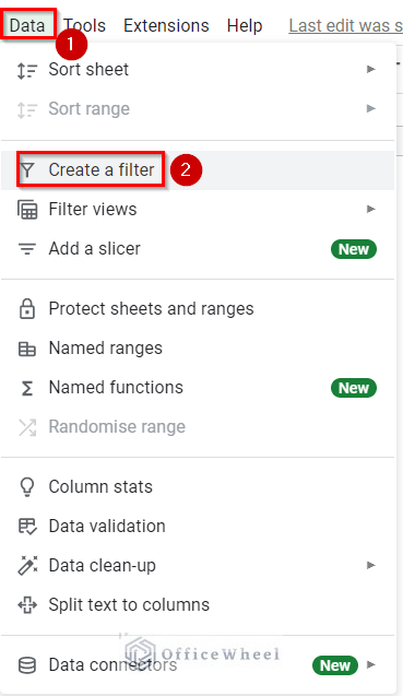 selecting the filtering options in google sheets to remove unique values
